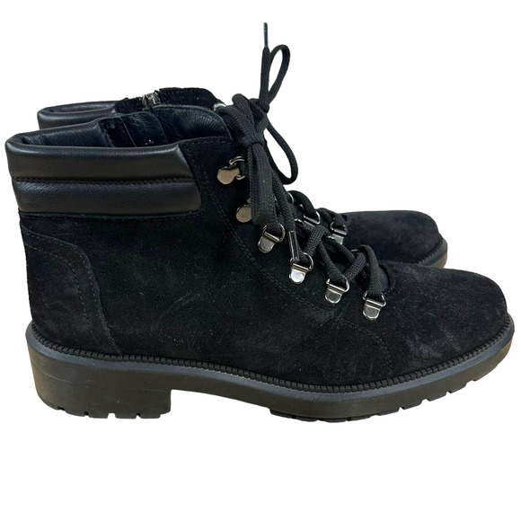 Aquatalia NWOB Liviana Black Lace Up Ankle Boot Size 7.5M Suede Leather Italy - Picture 2 of 9